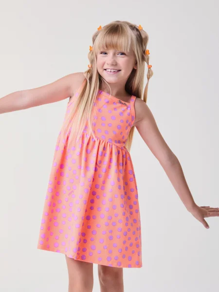 Vestido Coral com Poá