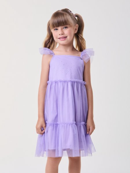 Vestido de Tule Lilás com Strass