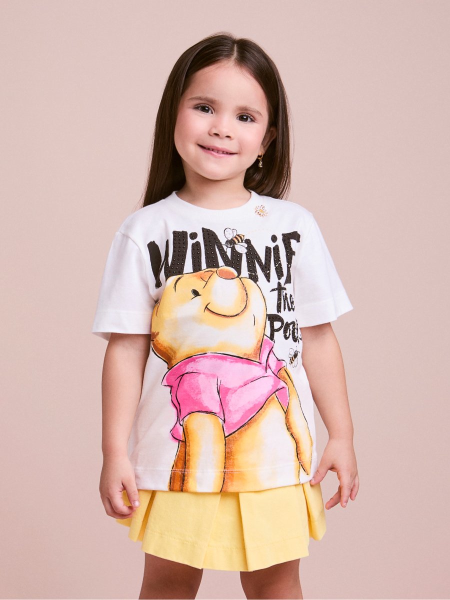 Pooh☆様 T-Shirt Off do Ursinho Pooh com Strass