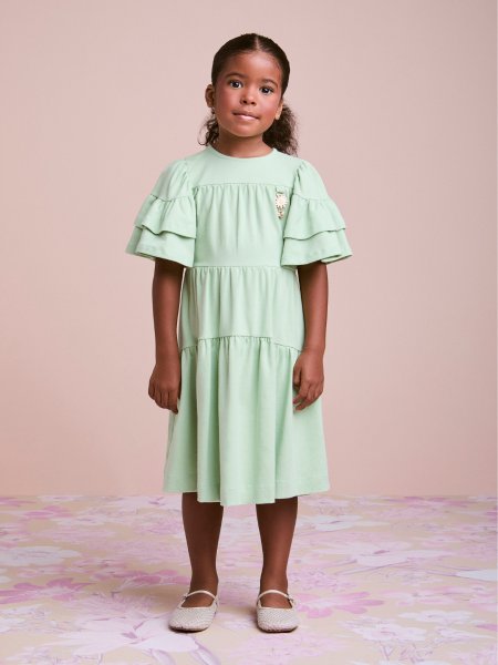 Vestido Verde com Babados nas Mangas