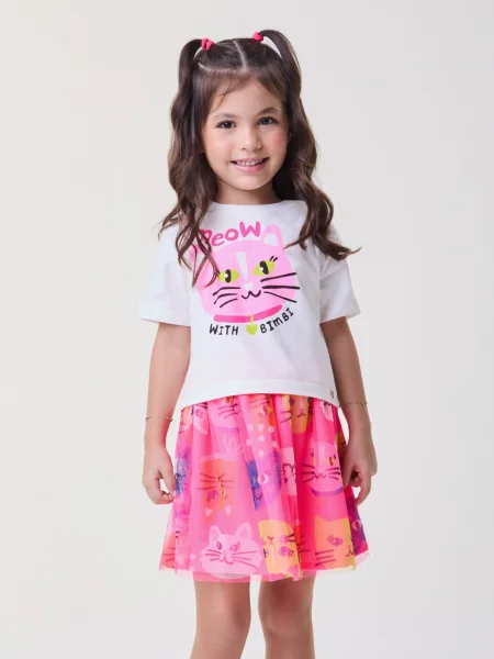 Conjunto Rosa de Tule com Gatinhos