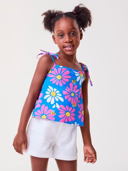 Conjunto Azul Floral com Abelhinhas
