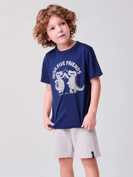 Conjunto Marinho e Bege Dino Friends