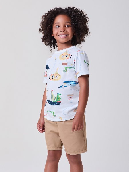 Conjunto Off com Estampa de Navios
