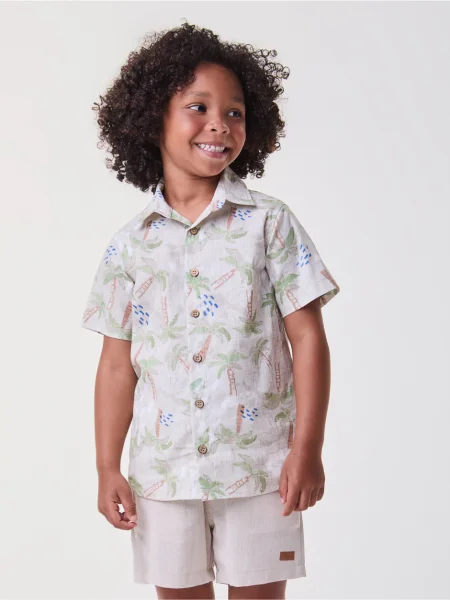Camisa Manga Curta Bege Tropical