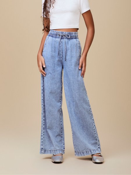 Calça Wide Jeans Shine
