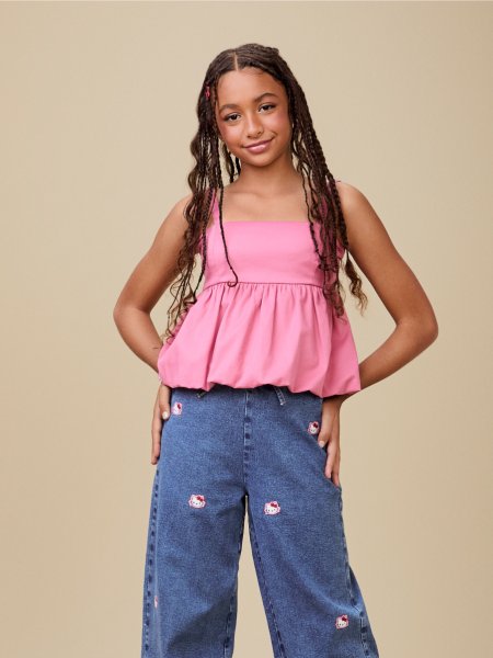 Top Balonê Rosa de Sarja