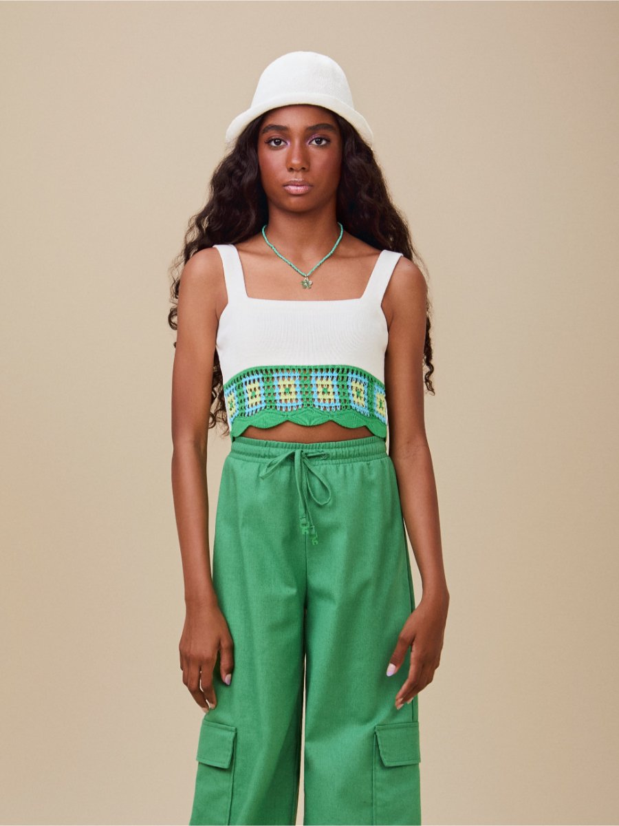 Top de Tricot Off White com Crochê