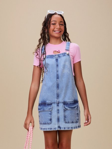 Salopete Jeans Azul com Bolsos Cargo