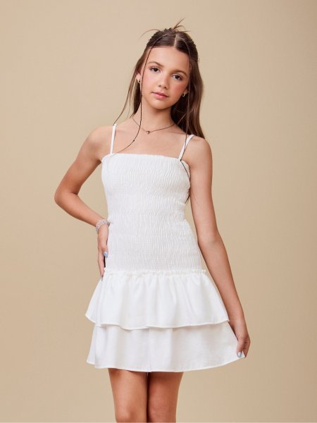 Vestido Off White com Lastex