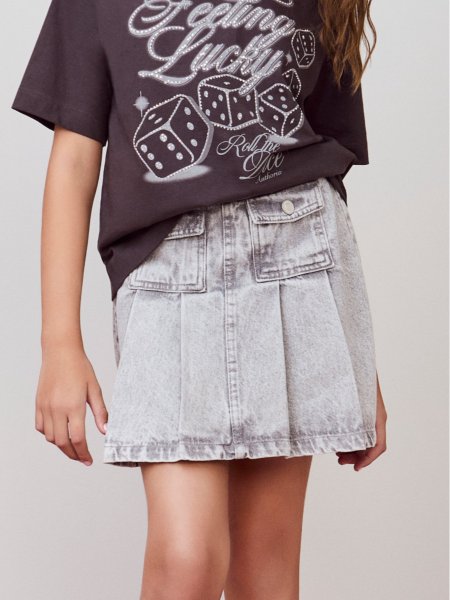 Saia Denim com Pregas