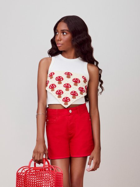 Short Trendy Vermelho de Sarja