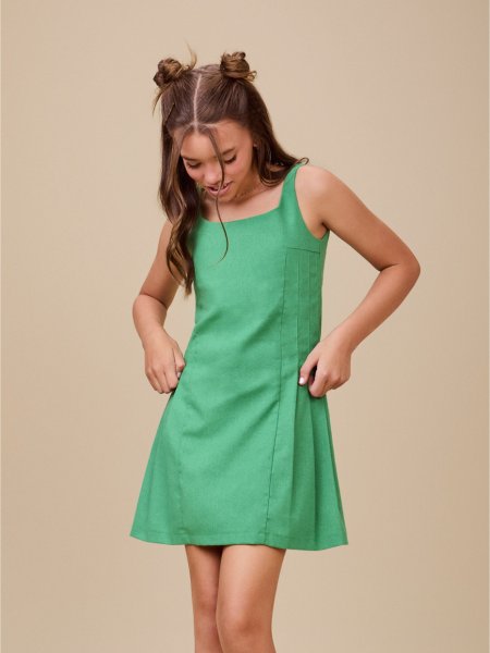 Vestido de Verde de Linho com Pregas
