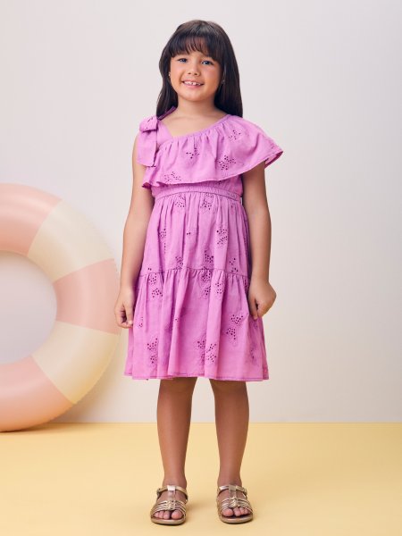 Vestido Roxo de Laise com Babados