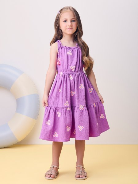 Vestido Roxo Anarrugado Floral