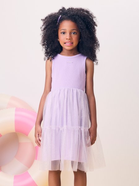 Vestido Lilás com Saia de Tule