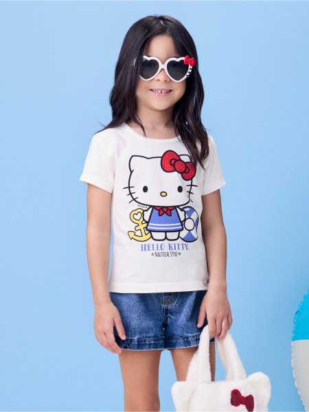Blusa Navy da Hello Kitty com Strass