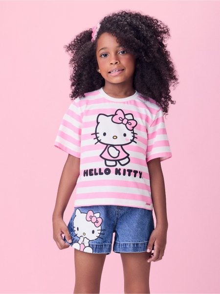 Blusa Rosa Listrada da Hello Kitty