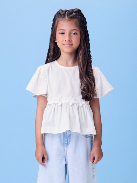 Blusa Off com Mangas com Laise