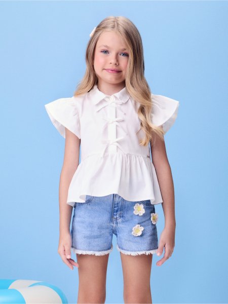 Camisa Off Tricoline com Lacinhos