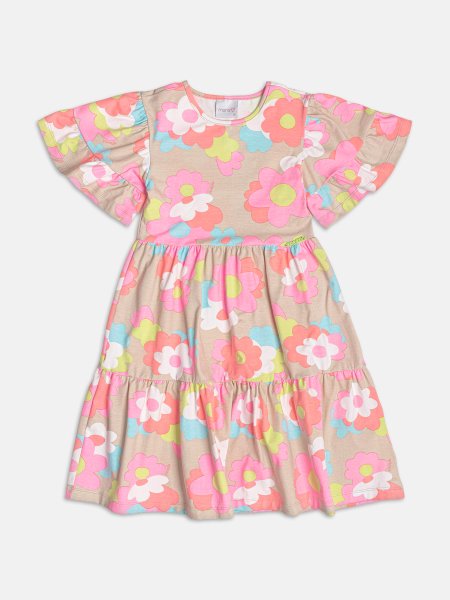 Vestido Neon Floral com Babado