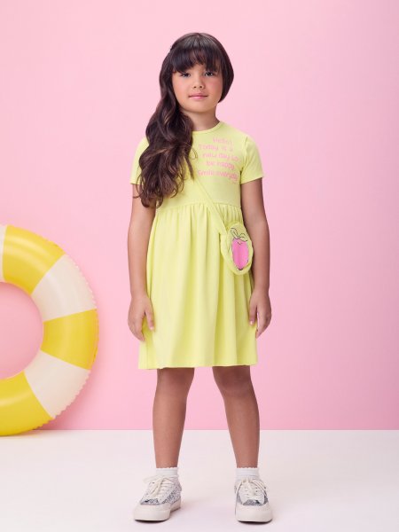Vestido Amarelo com Bolsinha de Maçã