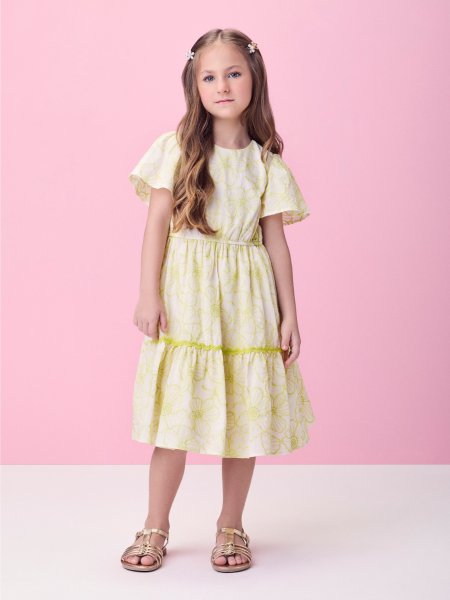 Vestido de Laise Neon com Flores