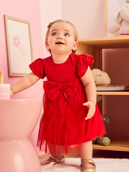 Vestido em Laise Vermelho com Flores