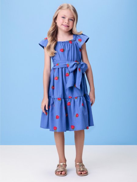Vestido Tricoline de Morangos