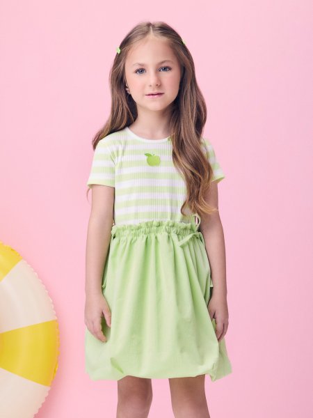 Vestido Balonê Listrado de Maçã Verde
