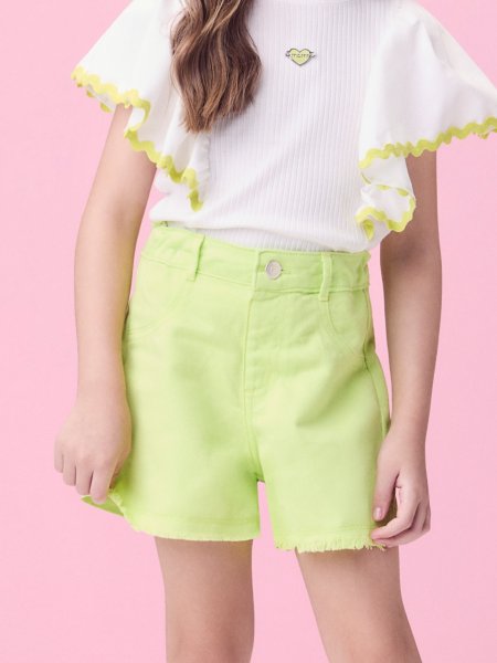 Short de Sarja Verde Melon Desfiado