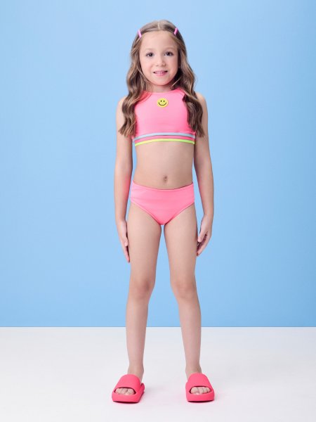 Biquíni Rosa com Elástico Listrado