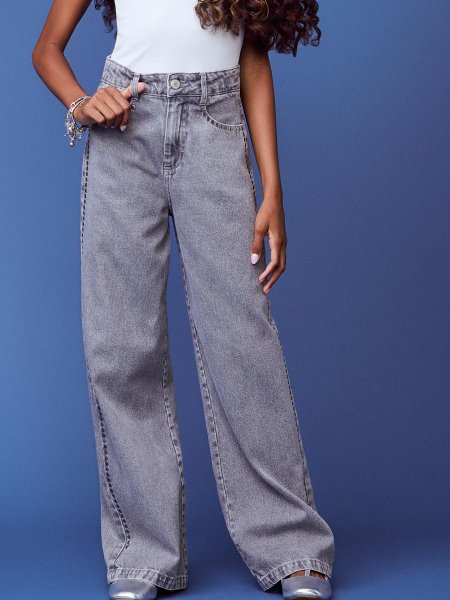 Calça Jeans Wide com Brilho