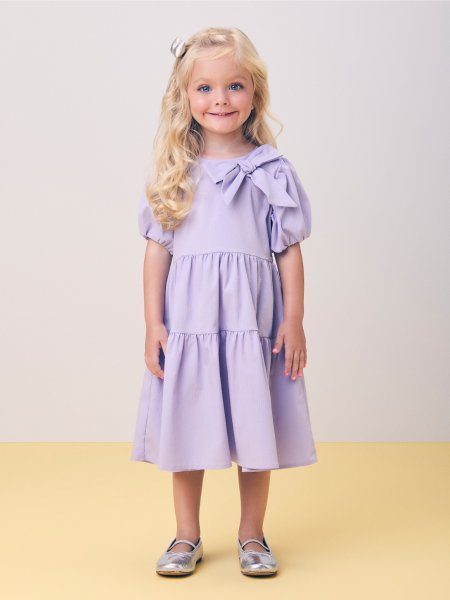 Vestido Lilás Anarrugado com Mangas Balonê