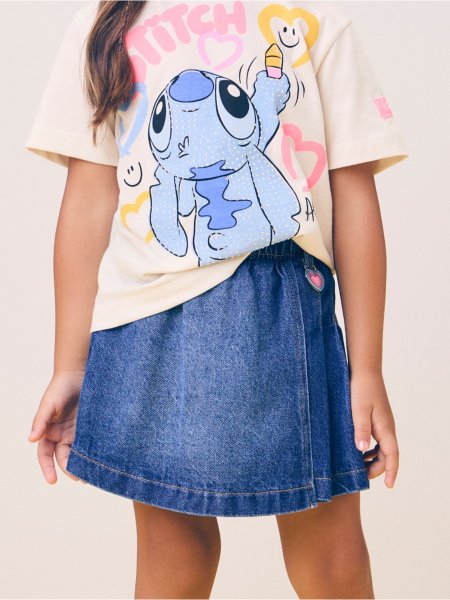 Short Saia Jeans com Pregas