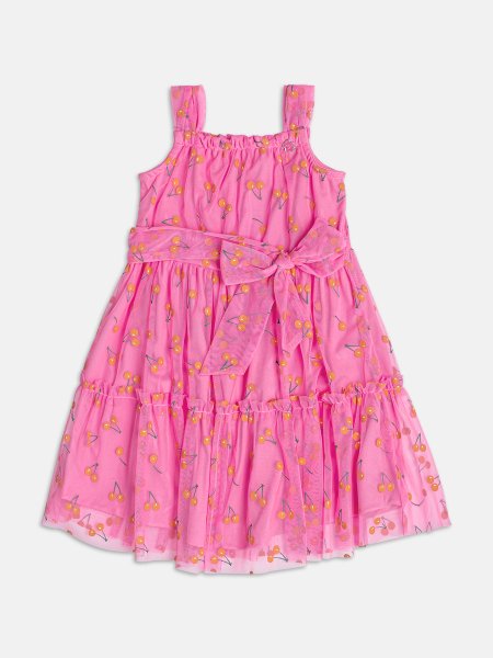 Vestido Rosa de Tule com Cerejas