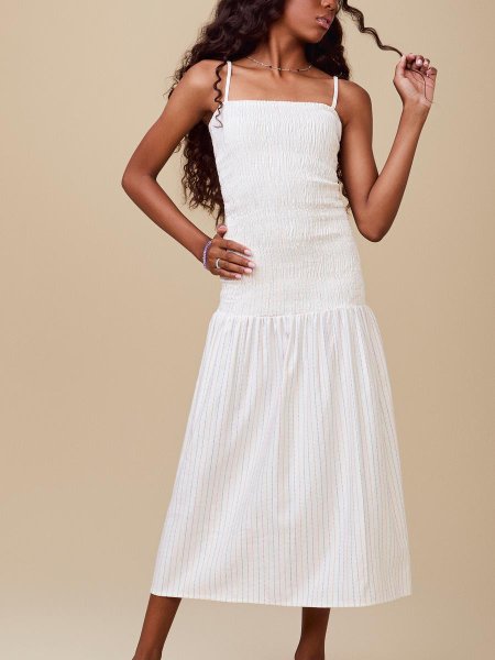 Vestido Midi Listrado Off White