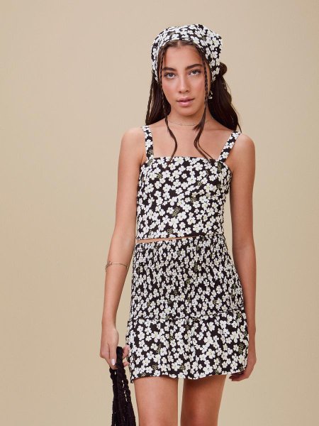 Top Preto Anarrugado Floral