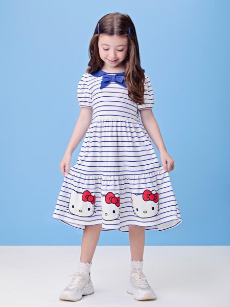Vestido Listrado da Hello Kitty com Laço