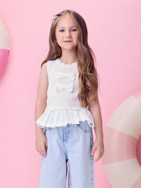 Blusa Off de Tricot com Laços