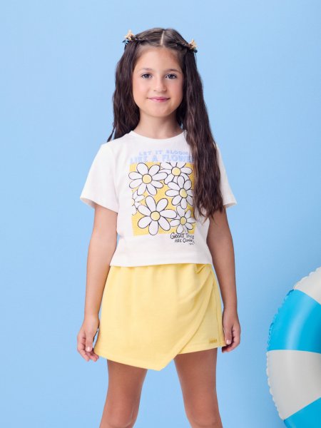 Conjunto Amarelo de Flores com Strass