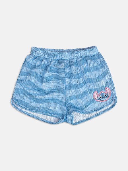 Short Azul em Tela Listrada do Stitch