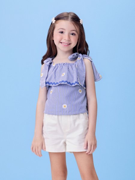 Conjunto Azul Listrado com Laços