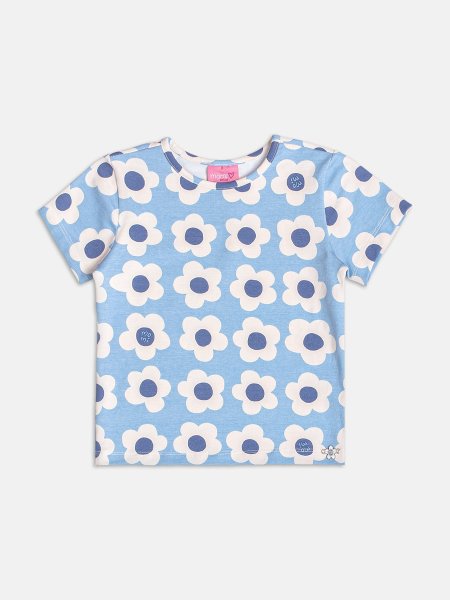 Blusa Manga Curta Azul com Flores