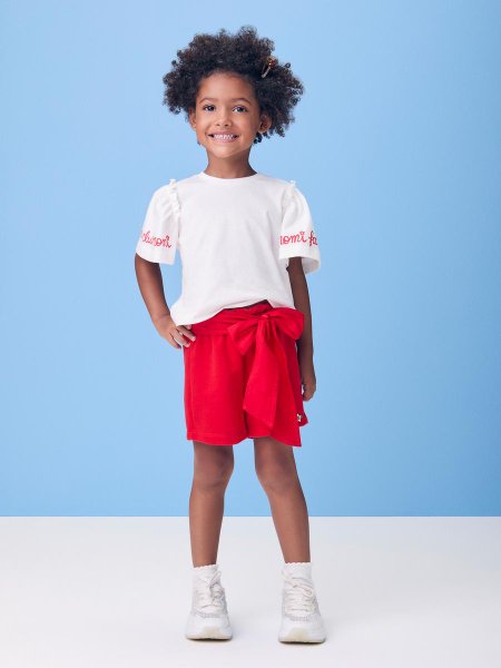 Conjunto Manga Franzida Vermelho com Laço