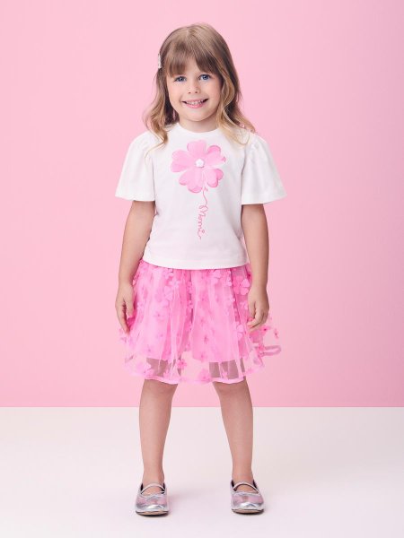 Conjunto Rosa com Aplique de Flores