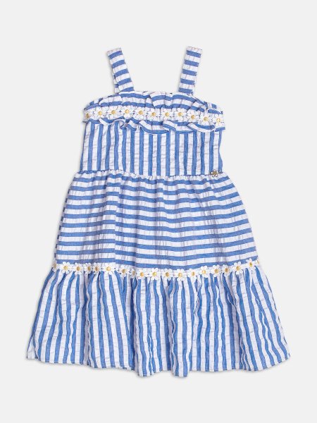 Vestido Azul Listrado de Margaridas