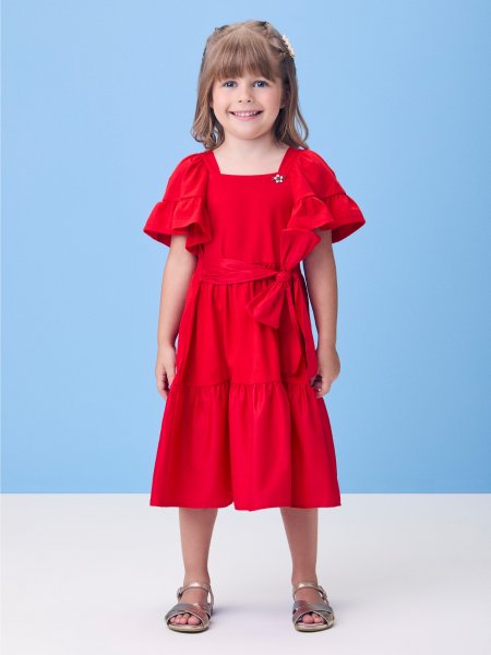 Vestido Vermelho Preppy com Laço