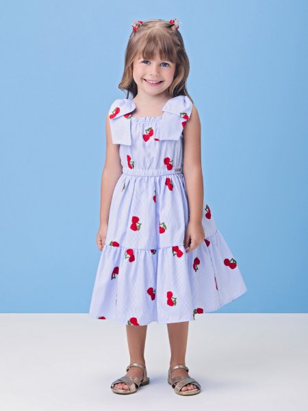 Vestido Listrado com Cerejas