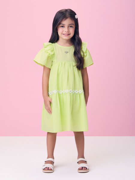 Vestido Anarrugado Verde de Florzinhas